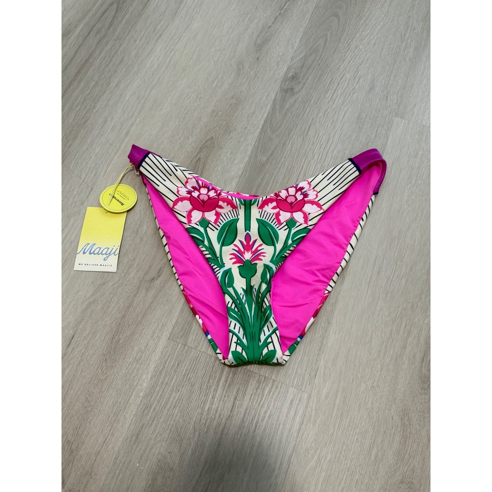NWT Maaji Reversible Bikini Bottom Pink purple green floral Colorful Bright XL